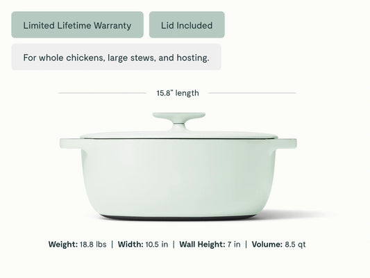 8.5 qt Enameled Cast Iron Oval Dutch Oven - Durable, Spacious Pot With Excellent Heat Retention - US 1531