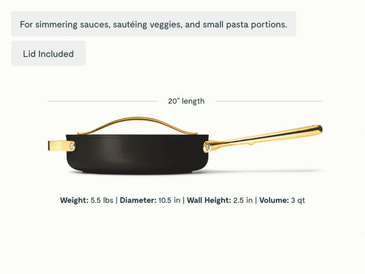 Small Sauté Pan - 3 qt Non-Stick Ceramic Pan With Lid - US 2708