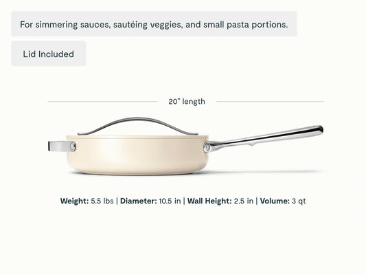 Small Sauté Pan - 3 qt Non-Stick Ceramic Pan With Lid - US 2703