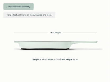 10.5” Enameled Cast Iron Grill Pan - 10.5” Grill Pan with high ridges for perfect sear marks on meats and veggies. - US 3209