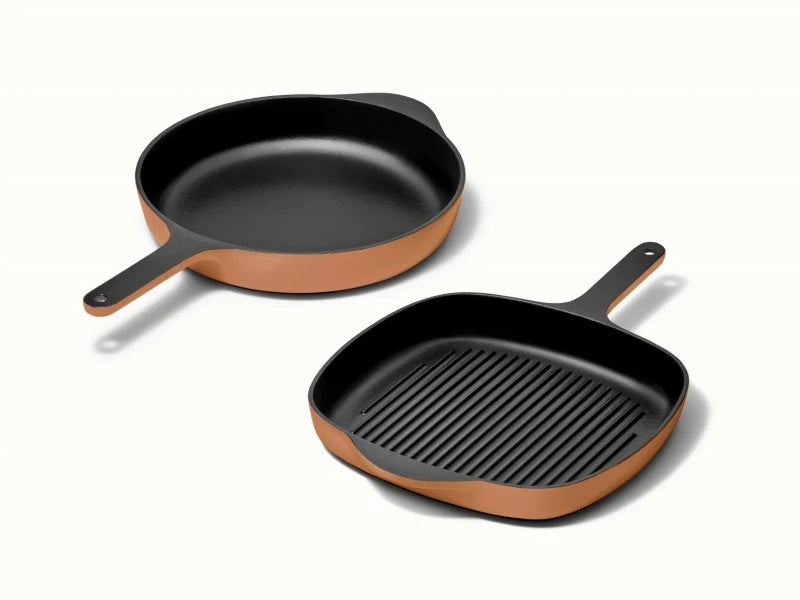 Cast Iron Skillet &amp; Grill Pan Duo - Versatile duo for grilling, searing, and frying with even heat and easy cleanup. - US 4879