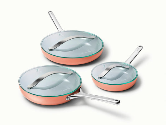 Fry Pan Trio with Glass Lids - 6-Piece Set of Ceramic-Coated Pans With Glass Lids - US 3826
