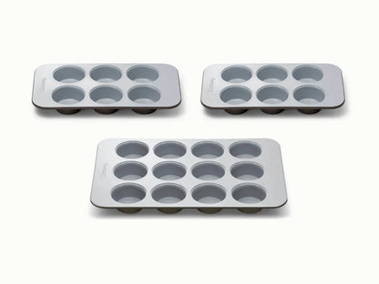Muffin Pan Trio - 12-Cup &amp; 6-Cup Non-Stick Ceramic Muffin Pans - US 9720